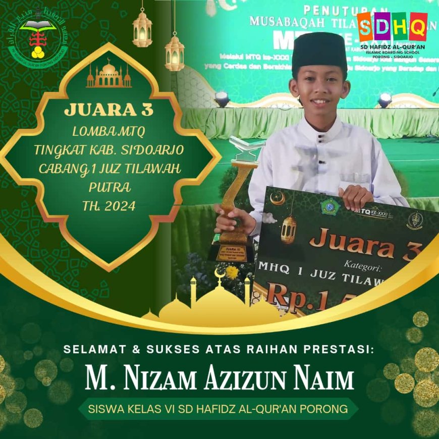 Juara 3 Lomba MTQ Tingkat Kabupaten Sidoarjo Siswa SDHQ Porong