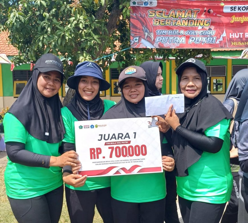 Semangat Sang Juara Pertandingan Bola Voli Guru SDN Kemuning Kecamatan Tarik