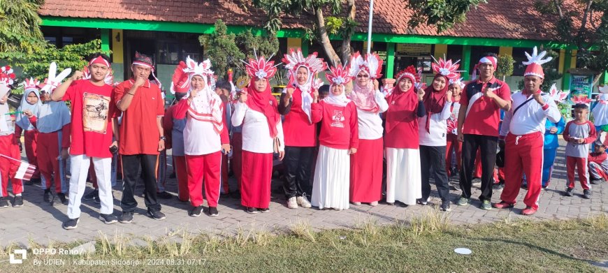 Memperingati HUT RI ke 79, SDN Kedungcangkring Kecamatan Jabon mengadakan Karnaval keliling desa