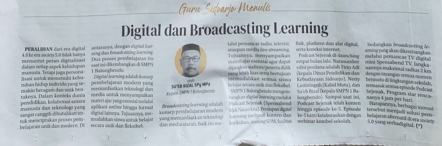 Digital dan Broadcasting Learning : Jejak Literasi Kepala SMP Negeri 1 Balongbendo