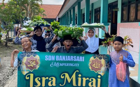 Meriah dan Bermakna: SDN Banjarsari Peringatan Isra' Mi'raj dengan Sholat Dhuha, Istighosah, Pawai, Lomba Poster, dan SEDAYU SEDekah sAYUr