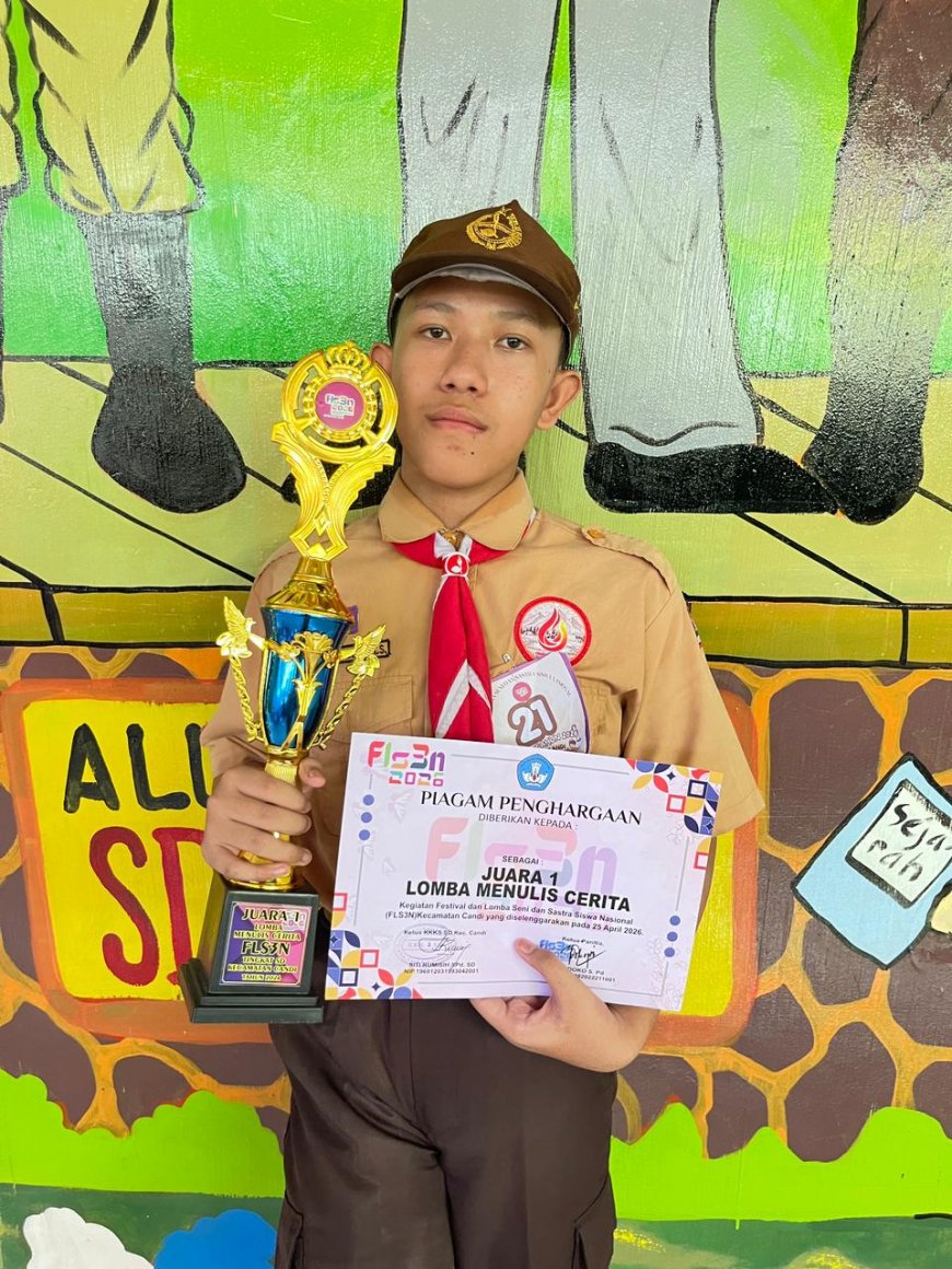 Karya Gemilang Razqa Athallah S siswa sdn Balonggabus Antar Raih Juara 1 FLS3N Kec. Candi