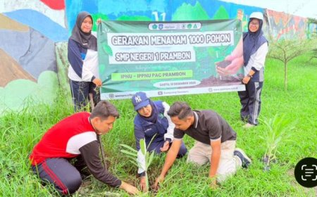 Gerakan Menanam 1.000 Pohon: Kolaborasi SMPN 1 Prambon dan IPNU-IPPNU PAC Prambon untuk Lingkungan Lestari